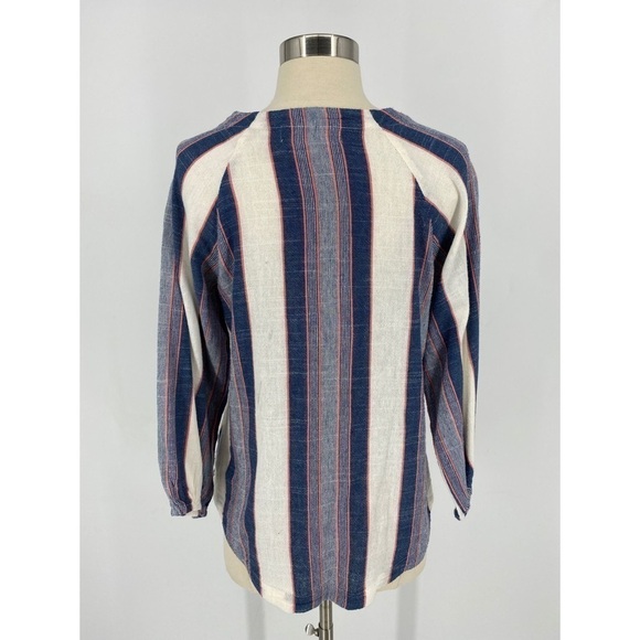 Anthropologie Cloth & Stone Striped V-Neck Button Down Top - Picture 2 of 11